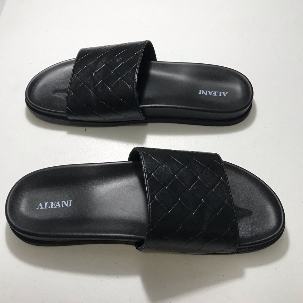 Alfani Black Woven Leather Slide Sandals Size 10.5m Sb-K View 4